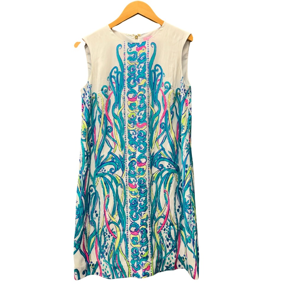 Lilly Pulitzer Iona Shift Dress Womens XS Blue Green Pink Lined Zip Up Coastal
